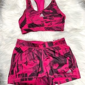 Hot Pink Adidas Sports Bra/Shorts Activewear Set
